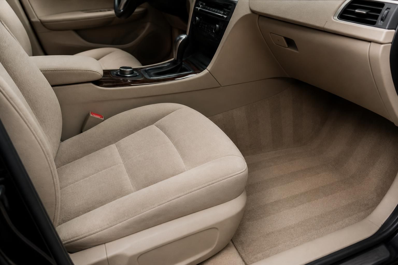Freshly cleaned car carpets and upholstery in a luxury interior.